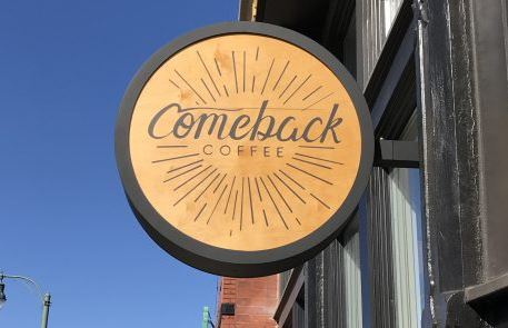 Comeback Coffee Custom Metal Blade Sign With Wooden Faces